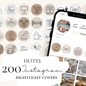 Hotel Instagram Highlight Covers | 40 Hotel Illustrations on 5 Neutral Backgrounds for Instagram Stories
