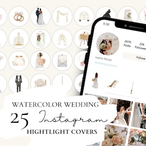 Hochzeit Instagram Highlight Covers I Hochzeit Icons | 25 Hochzeit Aquarell Illustrationen für Instagram Stories