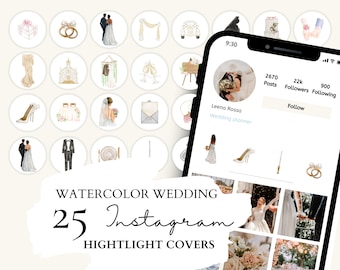 Wedding Instagram Highlight Covers I Wedding Icons | 25 Wedding Watercolor Illustrations for Instagram Stories