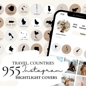 Travel Instagram Highlight Cover | 191 Countries and Islands Maps on 5 Neutral Backgrounds for Instagram Stories