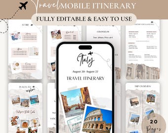 Travel Itinerary Template | Trip Itinerary Template | Travel Mobile Itinerary | Digital Travel Itinerary | Trip Planner, Travel Planner