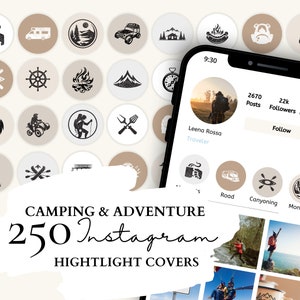 Camping Instagram Highlight Covers I Outdoor Adventure Highlight Covers | 50 Camping Illustrations on 5 Neutral Backgrounds