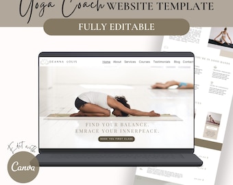 Yoga Website Template, Yoga Coach Canva Website | Canva Website Template, Canva Landing Page | Coach Website Template