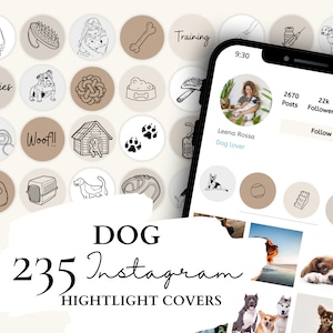 Hund Instagram Highlight Cover 47 Hunde Illustrationen auf 5 neutralen Hintergründen für Instagram Stories Bild 1
