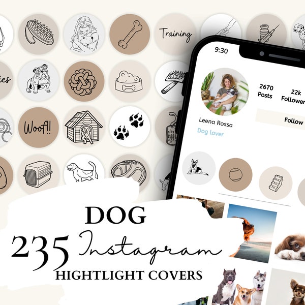 Hund Instagram Highlight Cover | 47 Hunde Illustrationen auf 5 neutralen Hintergründen für Instagram Stories