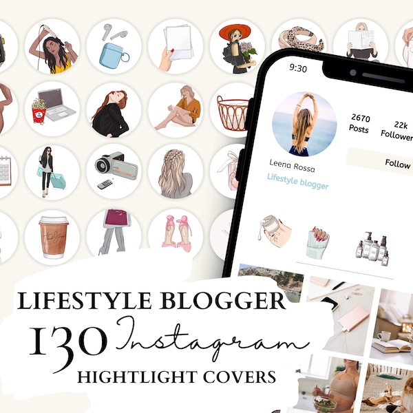 Lifestyle Instagram Highlight Covers | Watercolor Lifestyle Icons | 130 Watercolor Lifestyle Illustrations for Instagram Stories
