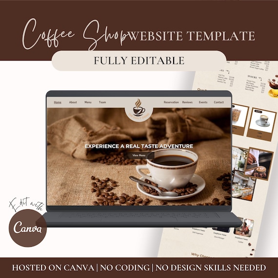 Coffee Shop Canva Website, Cafe Website Template | Canva Website Template, Canva Landing Page | Small Business Website