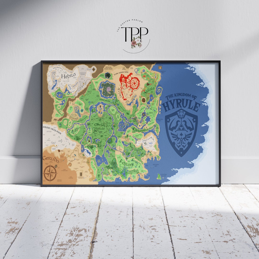 Legend of Zelda Map Poster, Breath of the Wild Wall Art, Hyrule Game