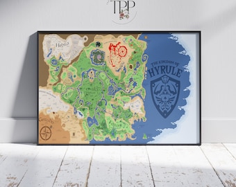 Legend of Zelda Map Poster, Breath of the Wild Wall Art, Hyrule Game Map, Unique Gift for Gamers