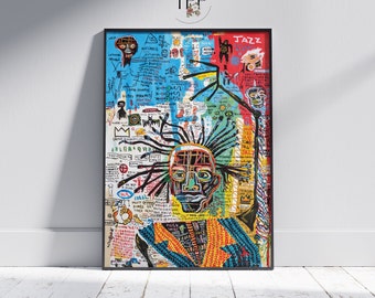Affiche Jean Michel Basquiat, oeuvre d'art murale de peintre américain, peinture street graffiti