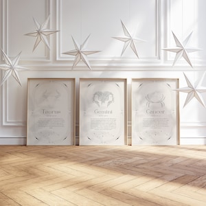Zodiac Signs Art Print: Gemini, Taurus, Cancer Astrology Decor