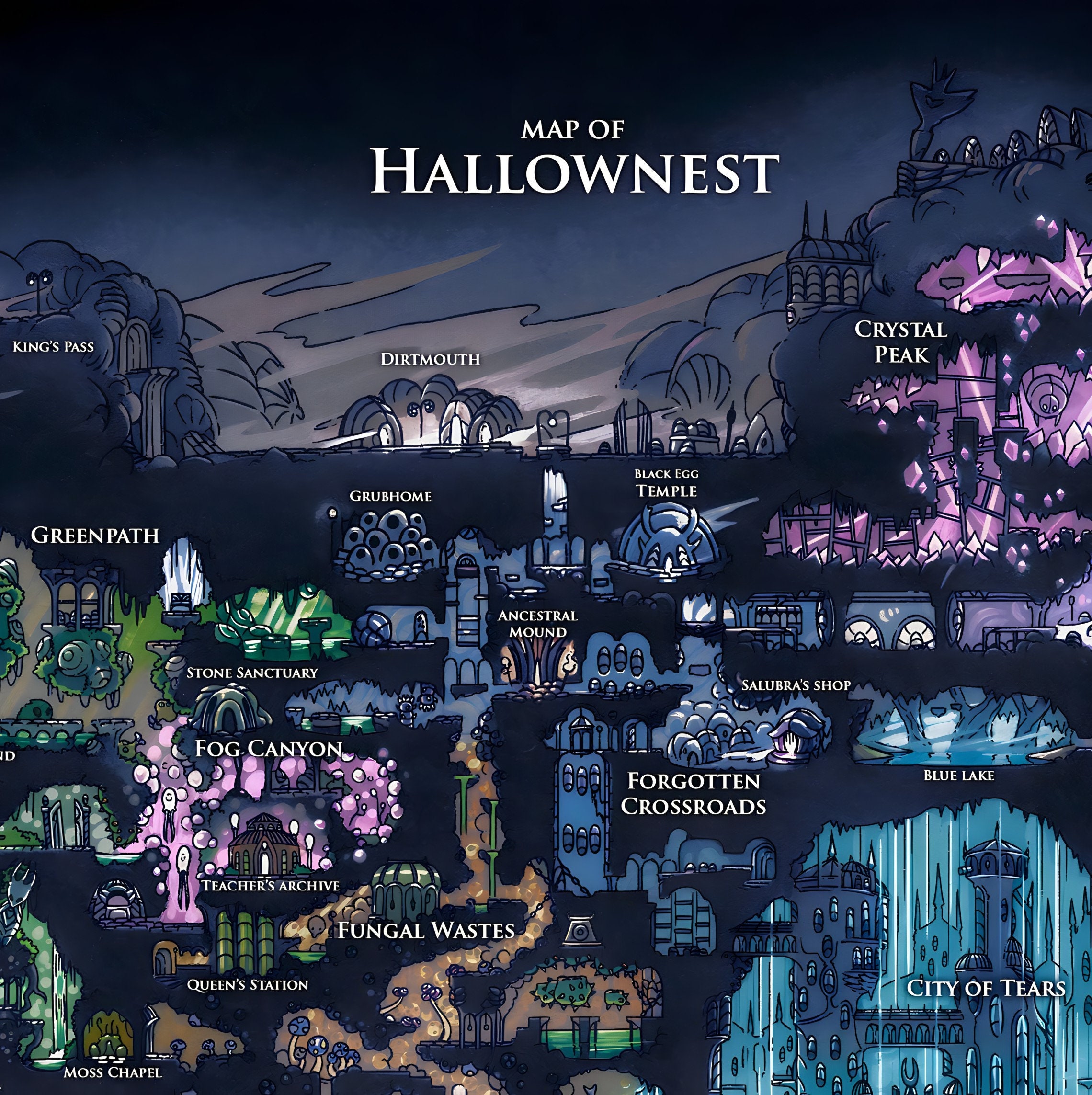 Hollow Knight Map Poster Game Art Wall Decor Hollownest Etsy Australia