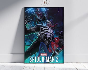 Póster del juego Spider-Man 2, arte mural de superhéroes, decoración de sala de juegos, arte de cómics, regalo para jugadores