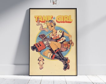 Tank Girl Vintage Film Poster, Retro Movie Art, Collectible Wall Decor, Iconic 90s Cinema Illustration, Unique Home Decoration