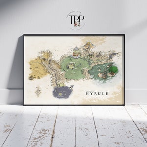 Pôster do mapa de Legend of Zelda, arte de parede de The Lands of Hyrule, impressão de mapa de jogo vintage, presente exclusivo para jogadores