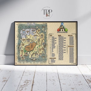 Póster de mapa de Ark Survival Evolved, arte de pared de supervivencia, pintura de juego, decoración del hogar, impresión de bellas artes, regalo para amigos