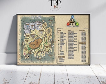 Ark Survival Evolved Map Poster, Survival Wall Art, Game Painting, Home Decor, Fine Art Print, Gift for friends