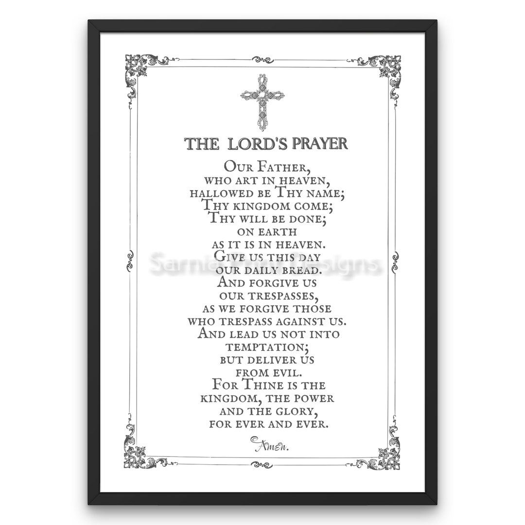 The Lord's Prayer Gray Letters Design. A4 Size Unframed Wall Art Decor ...
