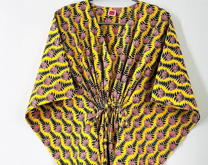 Floral Cotton Caftan, Dress Beach Cover up, Flower Kaftan Women Dress Long Hand Block Print Sleepwear Maxi Dress Kimono Rabe Long And Short
