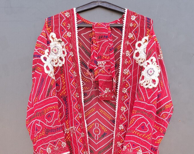 Traditional Indian Patchwork Silk Kimono Robe for women,  indian sari silk kimono Woman silk kimono Vintage kimono,Silk dressing gown