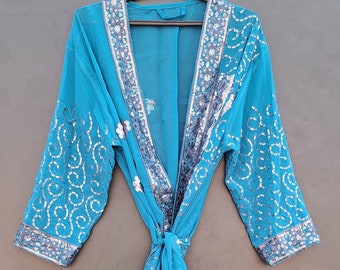 Kimono indiano riciclato seta Sari vestaglie Kimono di seta vintage, abbigliamento da donna, abbigliamento da donna, abbigliamento firmato, regalo per lei,,