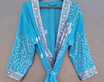 Indian Kimono Recycled Silk Sari Dressing Gowns Vintage Silk Silk Kimono, Women's clothing, Women's Wear, Designer Clothing, Gift For Her,,
