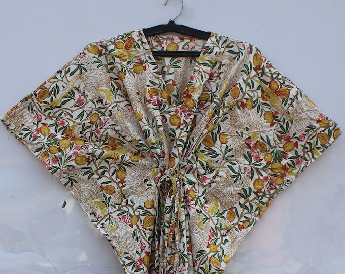Cotton Kaftan, Soft Pure Cotton Indian Hand block Floral Print Kaftan, Night Gown, Cotton Dress,Maxi,Beach Wear, Jungle Print kaftan Gifts
