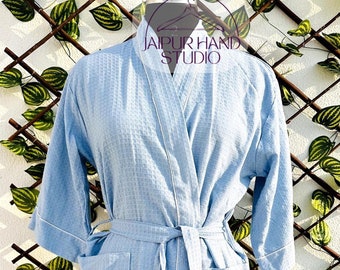 Indian Pure Waffle Cotton kimono House Bath Robe Summer Kimono | Floral Spa Beach Coverup Spring Crush Botanical Garden Blossom handmaderobe