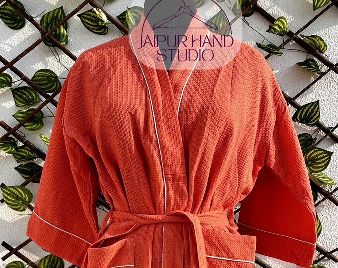 hand madeUnisex Waffle Linen Robe| Cotton Kimono Robe| Gift for her| Mother's Valentines Chritmas Wedding Bridesmaids Robes| Summer Bathrobe