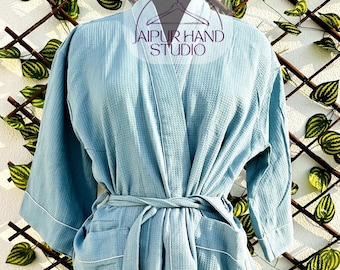 Unisex Waffle Linen Robe| Cotton Kimono Robe| Gift for her| Mother's Valentines Christmas Wedding Bridesmaids Robes| Indian Summer Bathrobe