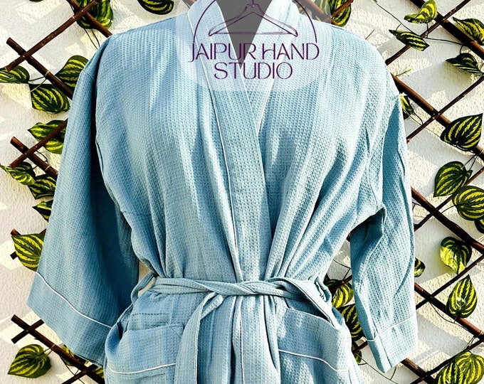 Unisex Waffle Linen Robe| Cotton Kimono Robe| Gift for her| Mother's Valentines Christmas Wedding Bridesmaids Robes| Indian Summer Bathrobe