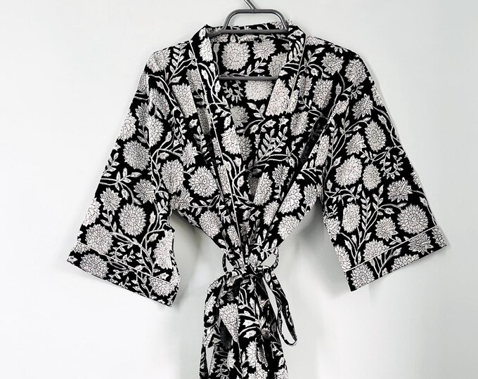 100% Cotton kimono Robes,indian Cotton Kimono long Boho Bohemian Sleepwear Bath Robes Women Nightgown Handmade Gown Maxi Beach Cover up-
