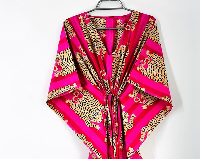 Hand block print Kaftan, Summer Wear Dress, Beach Cover Up, Cotton Kaftan, Sleepwear, Night Wear, Summer clothing for women Mom to be dress,