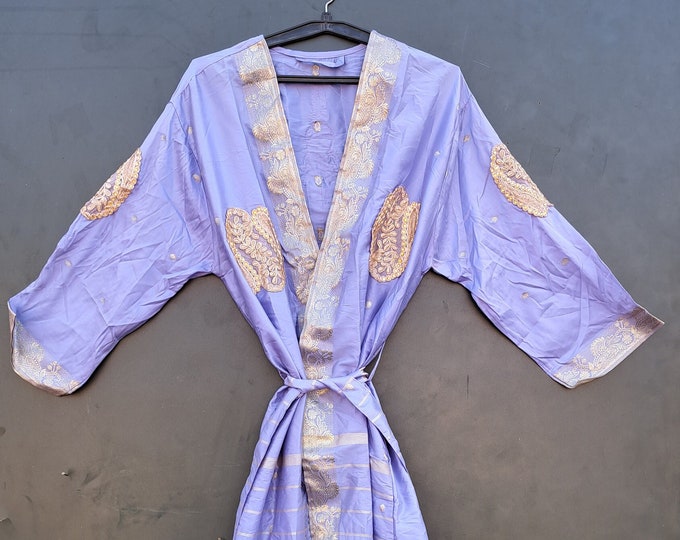 Ethnic Vintage Traditional Saree Silk Kimono Robe for Women, Long Duster Jacket, Dressing Gown Kimono indian saree kimono gift for her,