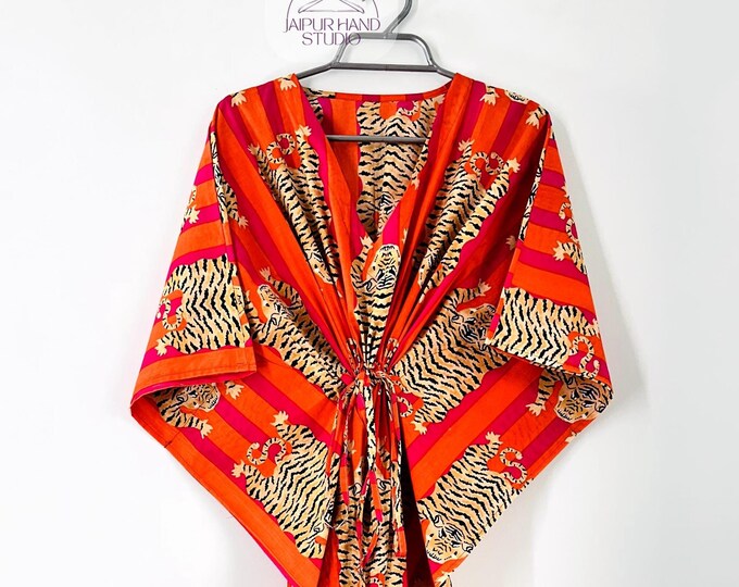 Cotton Kaftan, Indian Animal Print Kaftan, Long Caftan, Dress For to be Moms, Beach Cover up, Indian Kaftan, Maxi Dress, Bikini Cover Up
