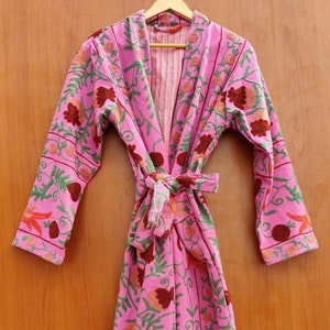 Suzani Work Kimono, Hand Embroidered Suzani Work Kimono, Hand Embroidered Robe, Cotton Kimono Jacket, Tie Belt Coat, Bath Robe Dressing Gown image 2