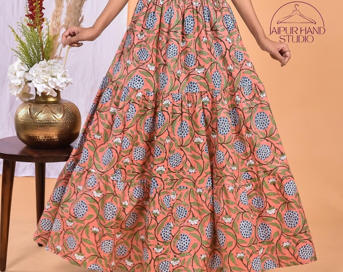 Handmade boho midi wrap skirt | Floral block print cotton skirt | Women wear sari wrap| cotton maxi | Bridesmaid skirts | Gift for Christmas