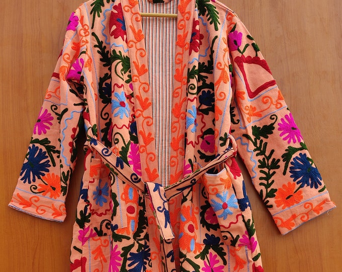 Indian Cotton New Suzani Embroidery Jacket, Winter Warmed Coat, Women's Coat, Cotton Long And Short Size Jacket Kimono