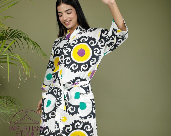 white and multicolor beautiful look kimono | Handmade cotton robes | Women wear party robes | Bridesmaid robes | Gift for Christmas .