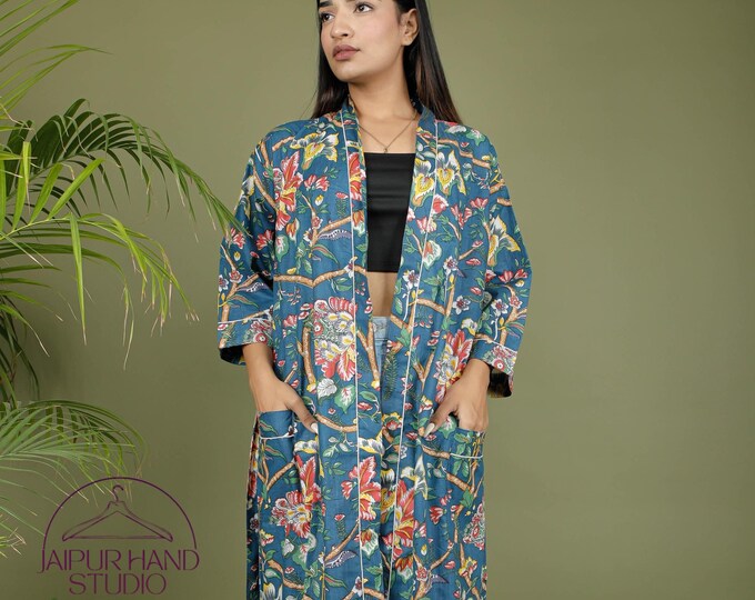 Blue color cotton kimono robes | Women bridesmaid robes | Sleepwear night gown | Beautiful Party long dress | Gift for Christmas .