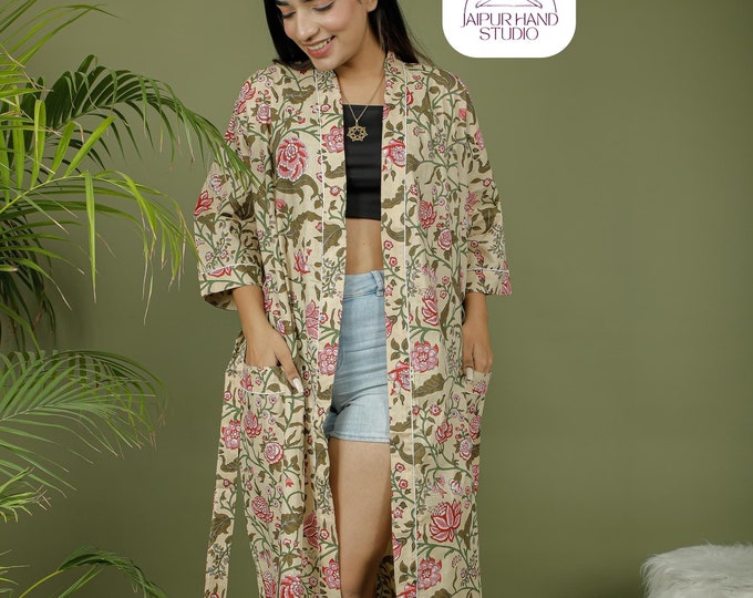Handmade cotton kimono robe | Unisex bath robes | Beautiful floral print kimono | Bridesmaid robes | Morning tea dress | Gift for Christmas.