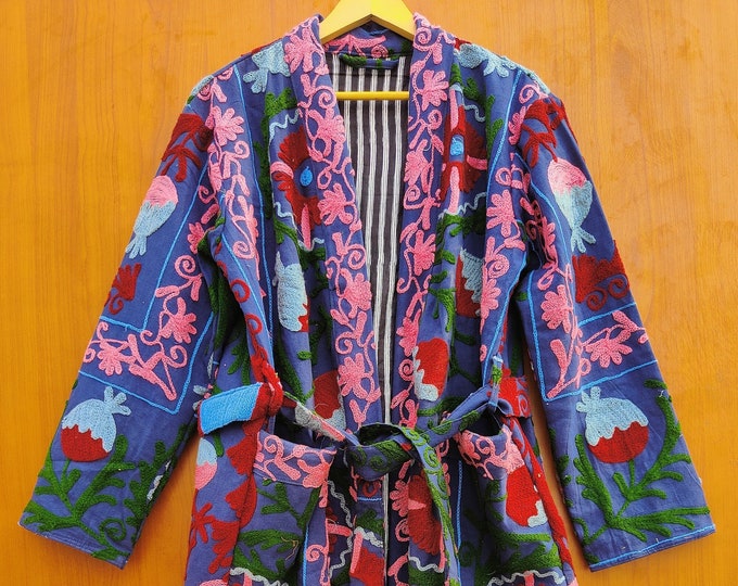 Indian Cotton New Suzani Embroidery Jacket, Winter Warmed Coat, Women's Coat, Cotton Long And Short Size Jacket Kimono