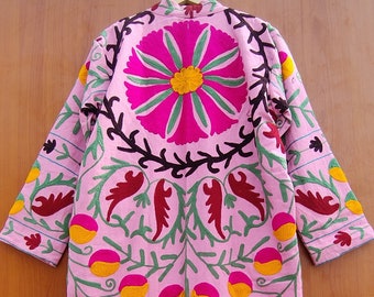 Indian Cotton New Suzani Embroidery Jacket, Winter Warmed Coat, Women's Coat, Cotton Long And Short Size Jacket Kimono