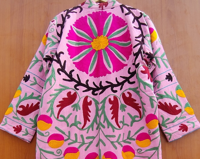 Indian Cotton New Suzani Embroidery Jacket, Winter Warmed Coat, Women's Coat, Cotton Long And Short Size Jacket Kimono