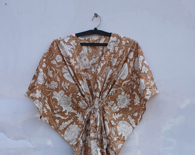 Cotton Kaftan, Soft Pure Cotton Indian Hand block Floral Print Kaftan, Night Gown, Cotton Dress,Maxi,Beach Wear, Same as picture. Gift here