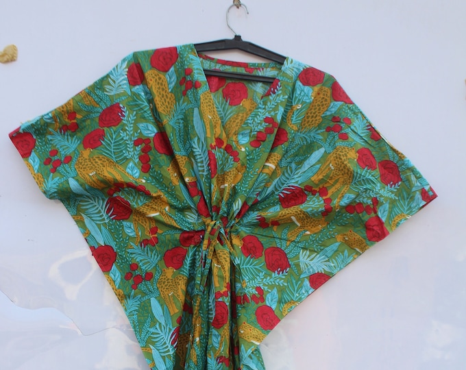 Women Indian Handmade Cotton Kaftan Dress, Hand Block Print Caftan Gown, Apparel Clothing Summer Night Wear, Women Dress Cotton Long Kaftan