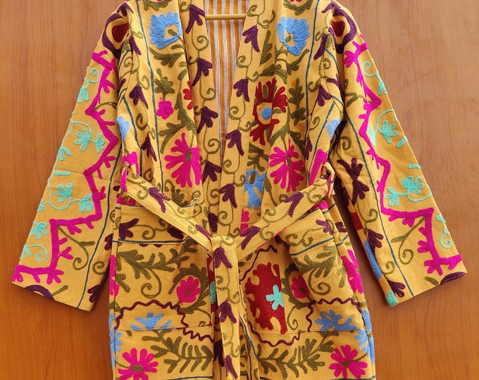 Indian Cotton New Suzani Embroidery Jacket, summer Warmed Coat, Women's Coat, Cotton Quilted Jacket Kimono free shipping