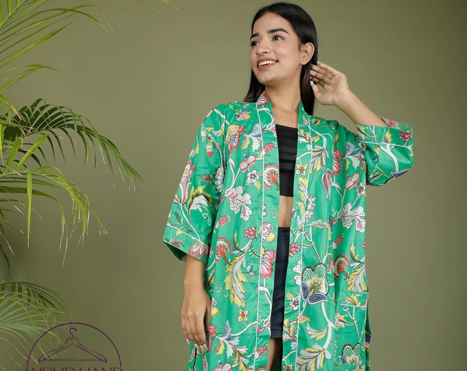 Block print cotton gown | Pregnant lady's gown | Women wear kimono | wedding and party wear robe | Bridesmaid robes | Gift for Christmas.