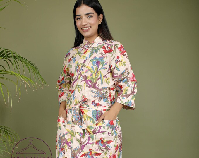 Spa resort wear luxury cotton robes | Unisex cotton bath robes | women wedding wear robe | Printed kimono | Bridesmaid robe | Gift for her.