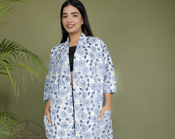 Floral block print cotton bath robes | Women wear gown with belt | Lovely cotton wedding wear robes | Bridesmaid robes | Gift for Christmas.